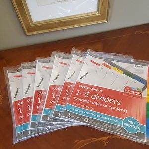 Office Depot 1-5 Dividers Pre Printed 6 packages